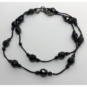 Vintage Necklace 1980s Round Bead Necklace Shiny Black Beads 16" Fashion Jewelry